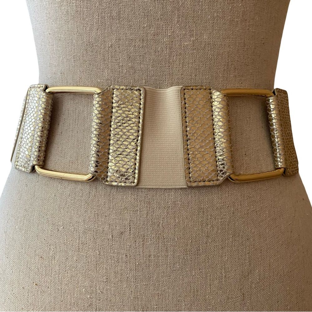 Vintage Via Spiga Stretch Leather Lined Belt Gold Snake